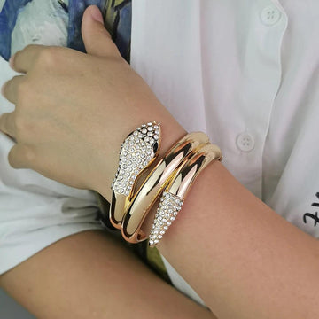 Punk Snake Cuff Bracelet Rhinestone Animal Alloy Bangles for Women - Statement Fashion Jewellery Big Bracelets